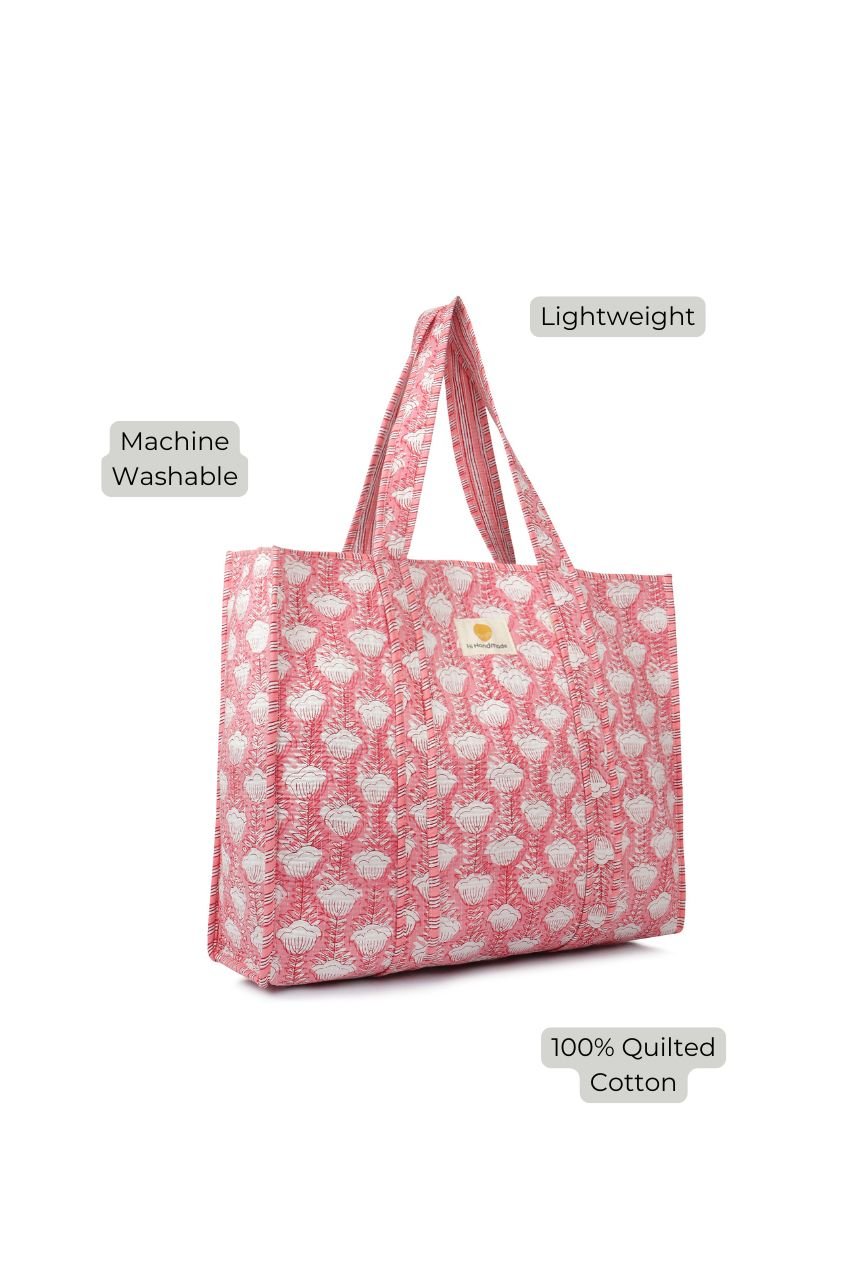 Cotton Tote Bag - Pink Tulip - Hi Handmade