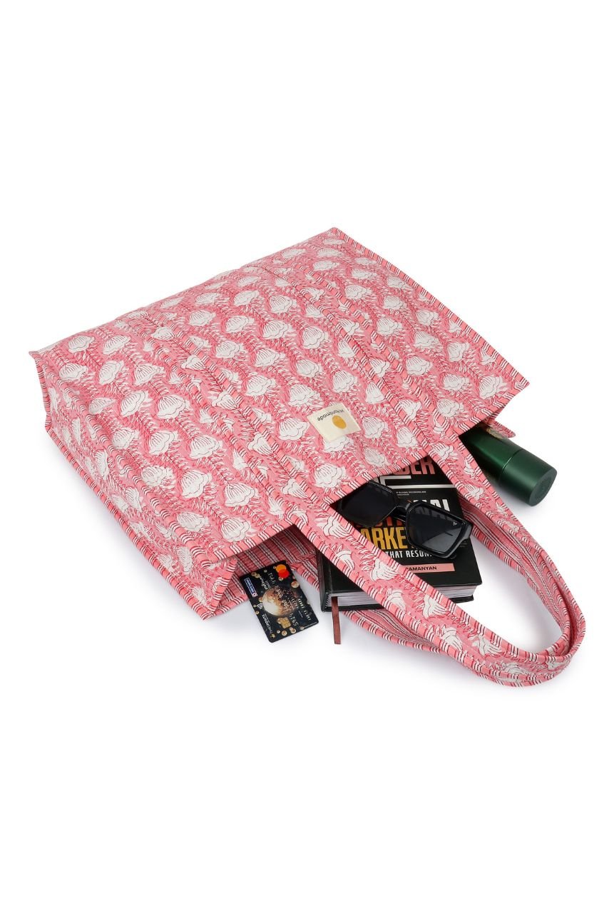 Cotton Tote Bag - Pink Tulip - Hi Handmade
