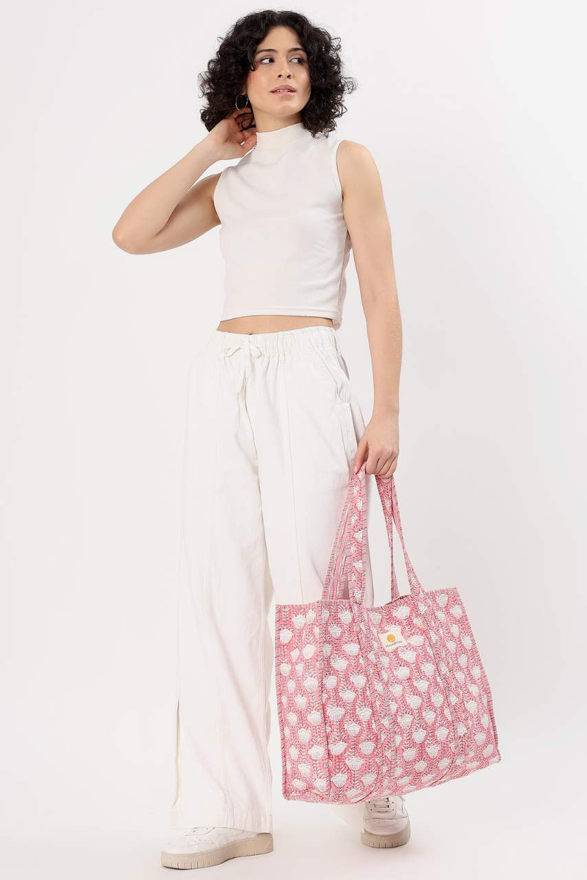 Cotton Tote Bag - Pink Tulip - Hi Handmade