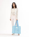 Cotton Tote Bag With Zip - Argyle Ocean - Hi Handmade