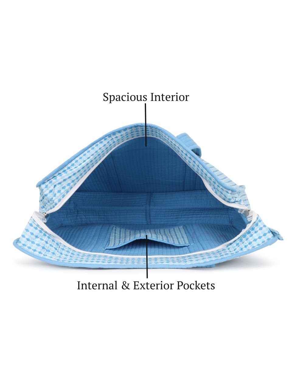 Cotton Tote Bag With Zip - Argyle Ocean - Hi Handmade