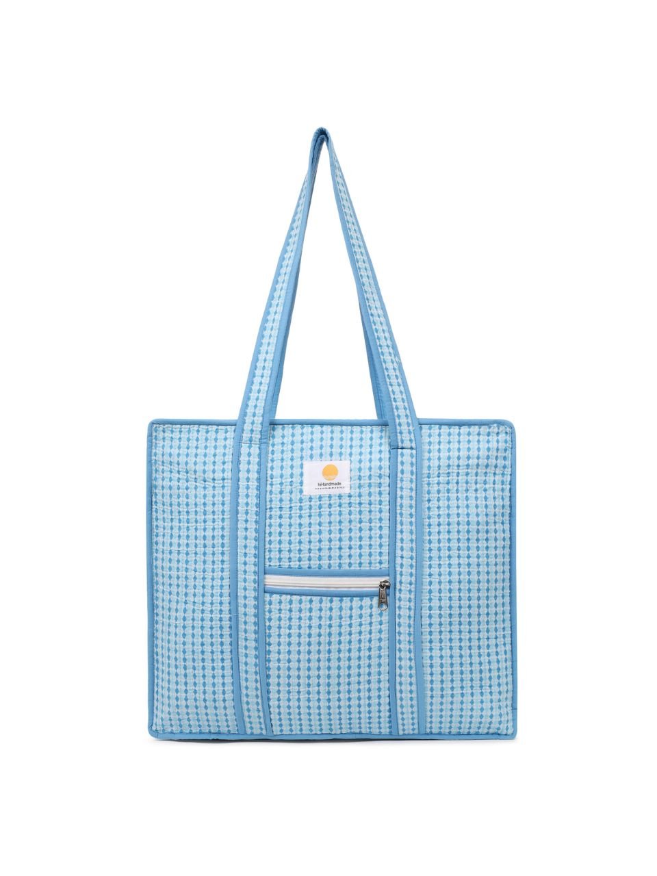Cotton Tote Bag With Zip - Argyle Ocean - Hi Handmade