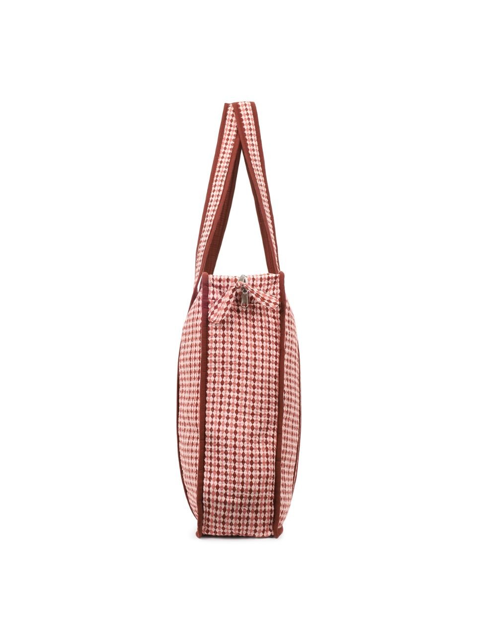 Cotton Tote Bag With Zip - Argyle Sand - Hi Handmade