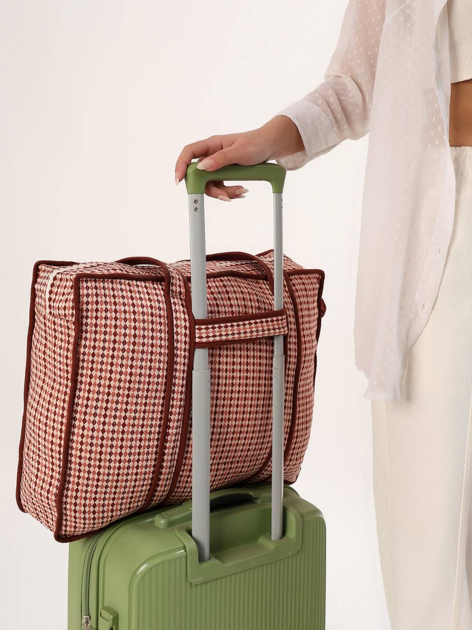 Cotton Tote Bag With Zip - Argyle Sand - Hi Handmade