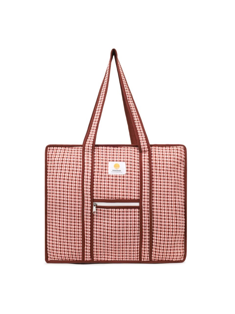 Cotton Tote Bag With Zip - Argyle Sand - Hi Handmade