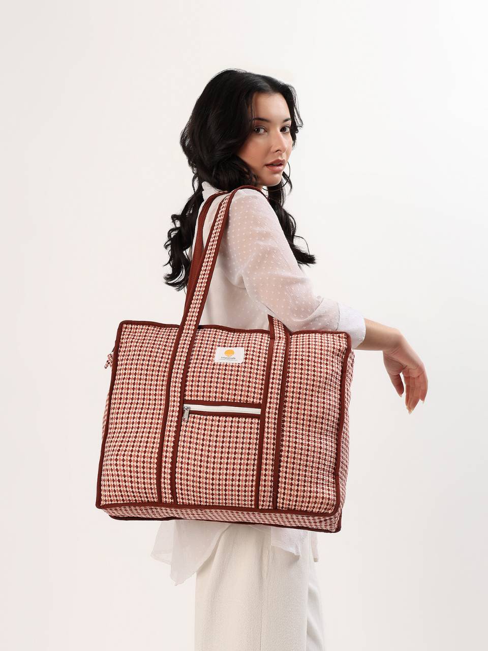 Cotton Tote Bag With Zip - Argyle Sand – Hi Handmade