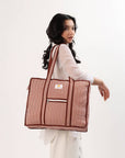Cotton Tote Bag With Zip - Argyle Sand - Hi Handmade