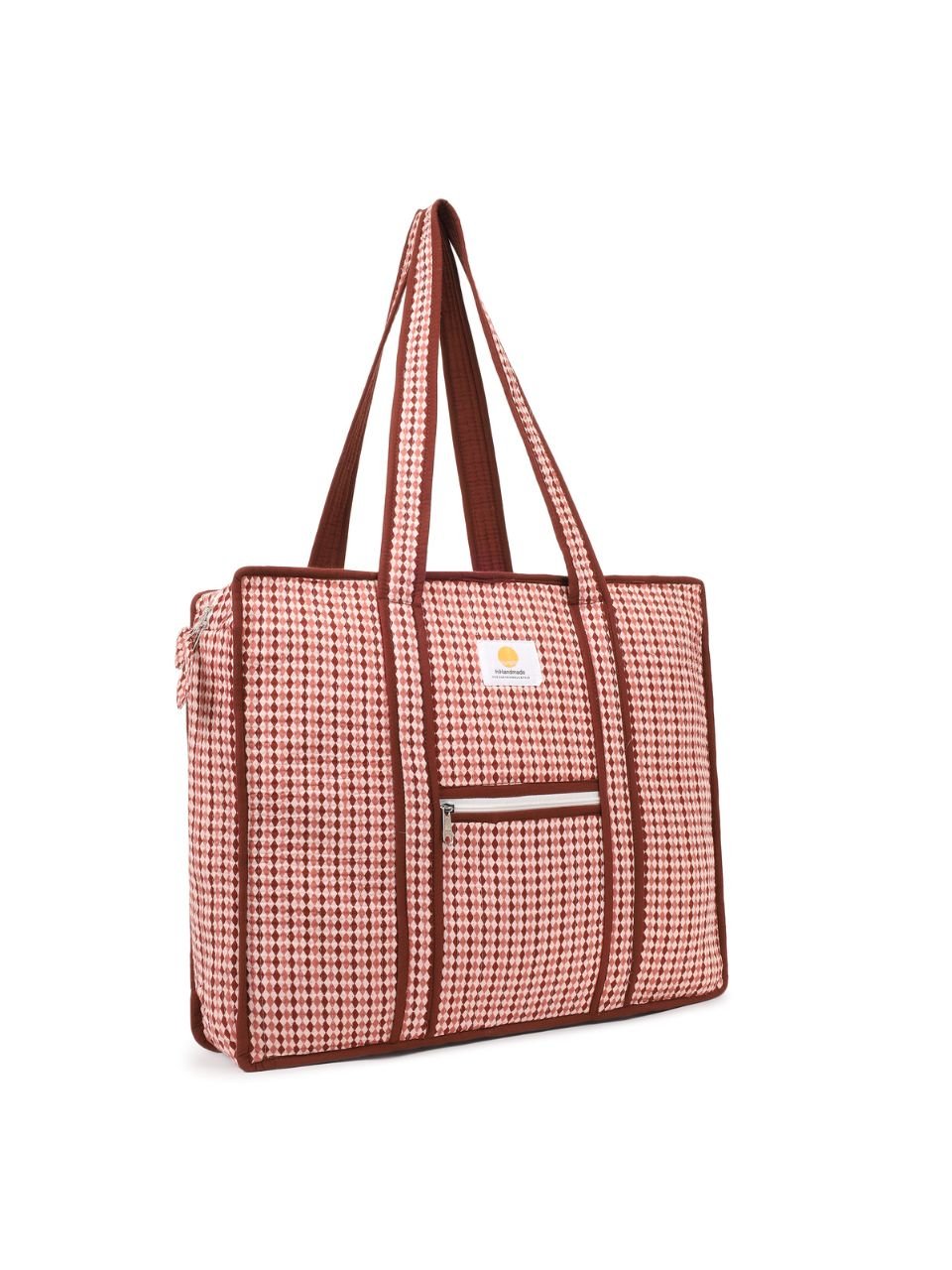 Cotton Tote Bag With Zip - Argyle Sand - Hi Handmade