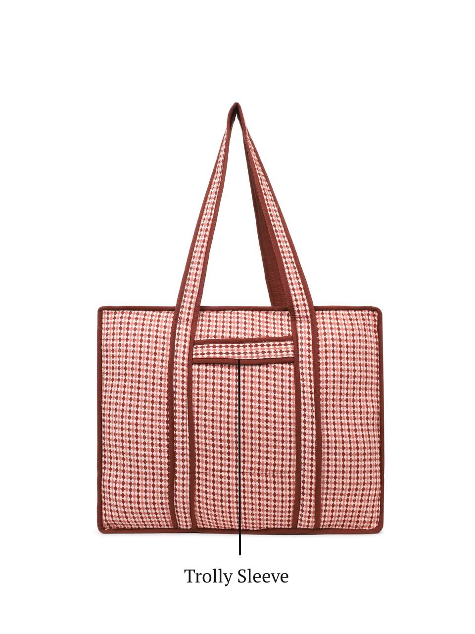 Cotton Tote Bag With Zip - Argyle Sand - Hi Handmade