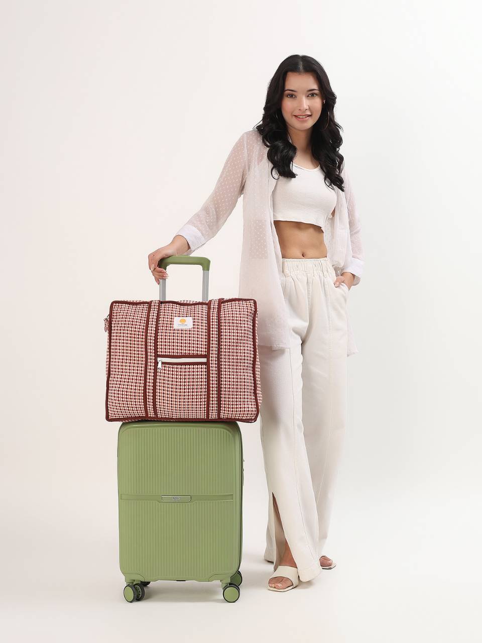 Cotton Tote Bag With Zip - Argyle Sand - Hi Handmade