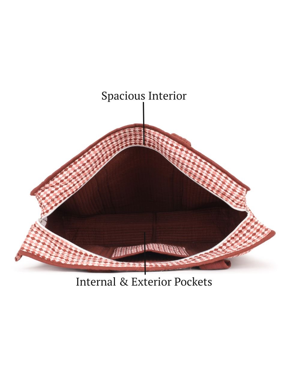 Cotton Tote Bag With Zip - Argyle Sand - Hi Handmade