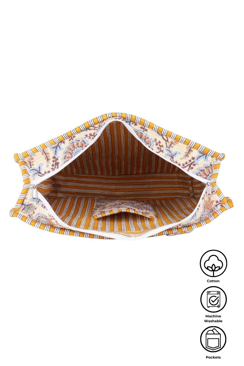 Cotton Tote Bag With Zip - Beige - Hi Handmade