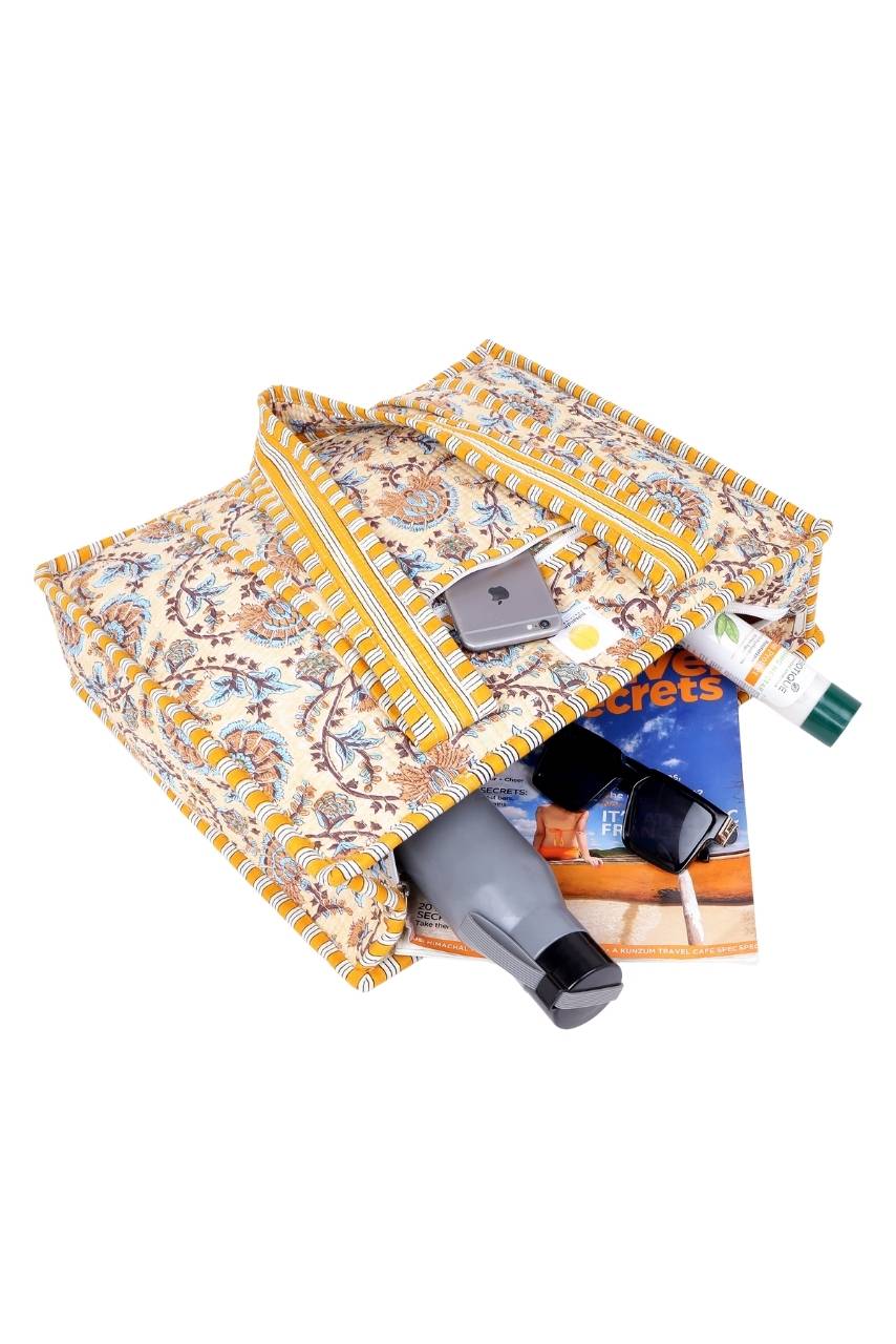 Cotton Tote Bag With Zip - Beige - Hi Handmade