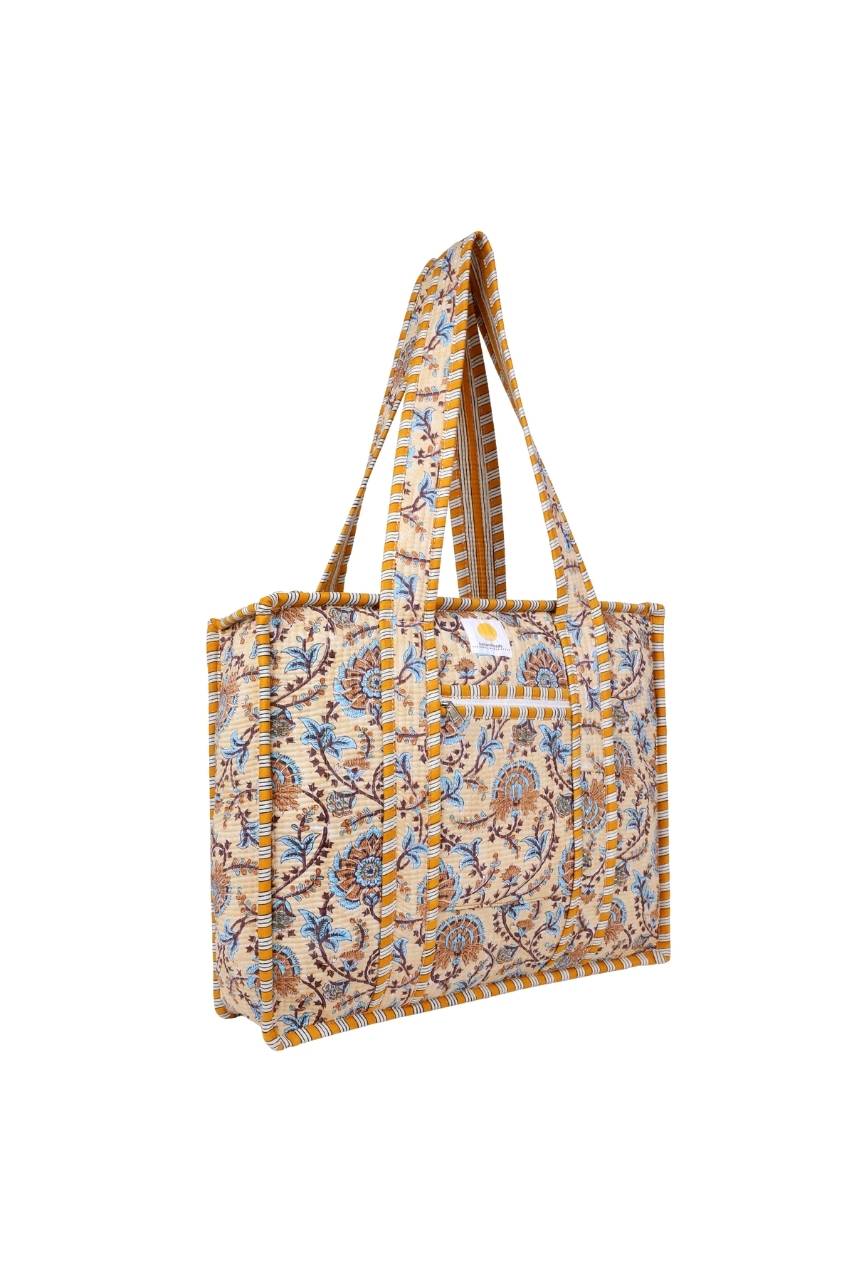 Cotton Tote Bag With Zip - Beige - Hi Handmade