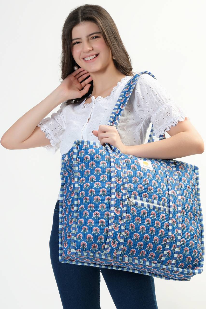 Cotton Tote Bag With Zip - Blue Ocean - Hi Handmade