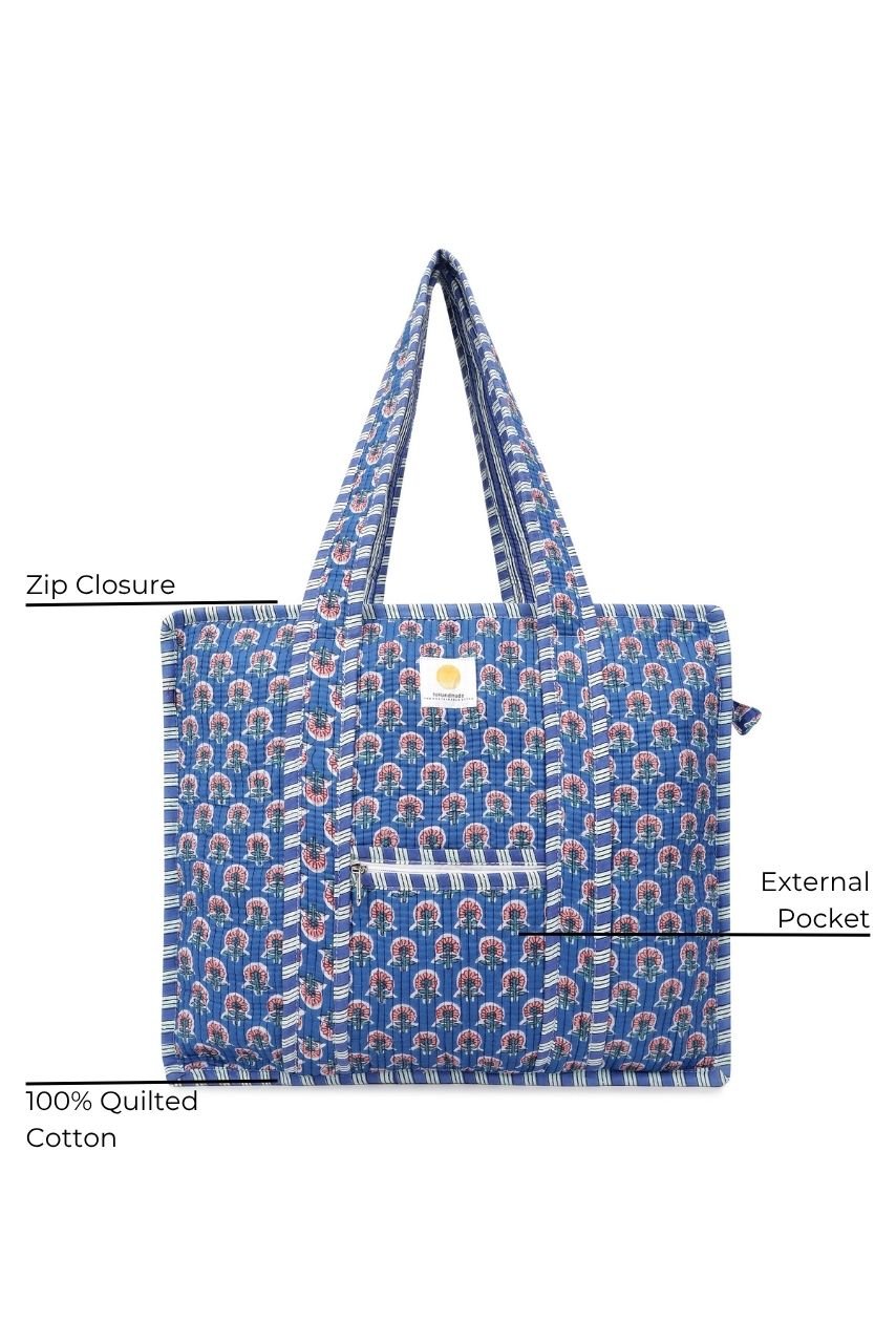 Cotton Tote Bag With Zip - Blue Ocean - Hi Handmade