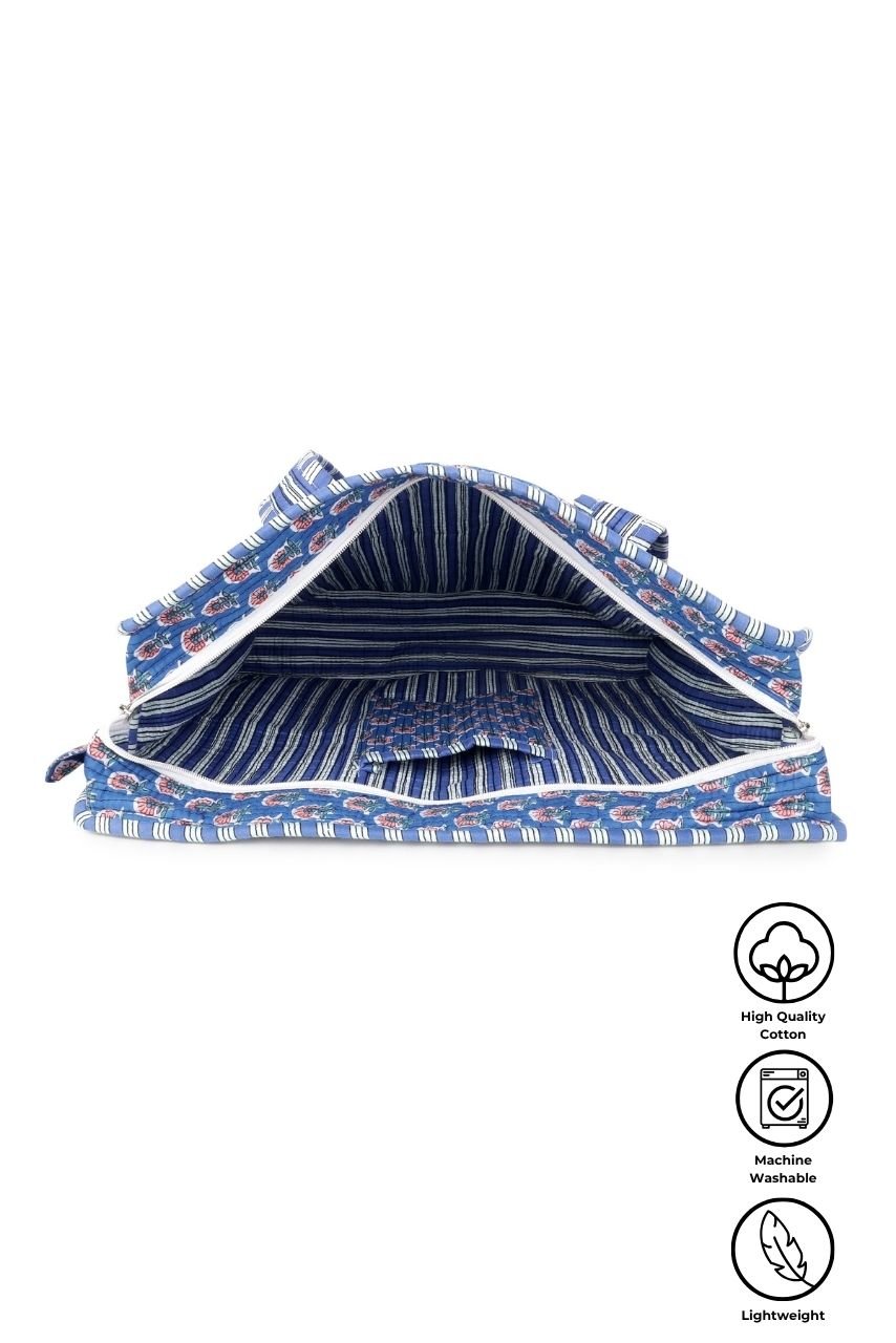 Cotton Tote Bag With Zip - Blue Ocean - Hi Handmade