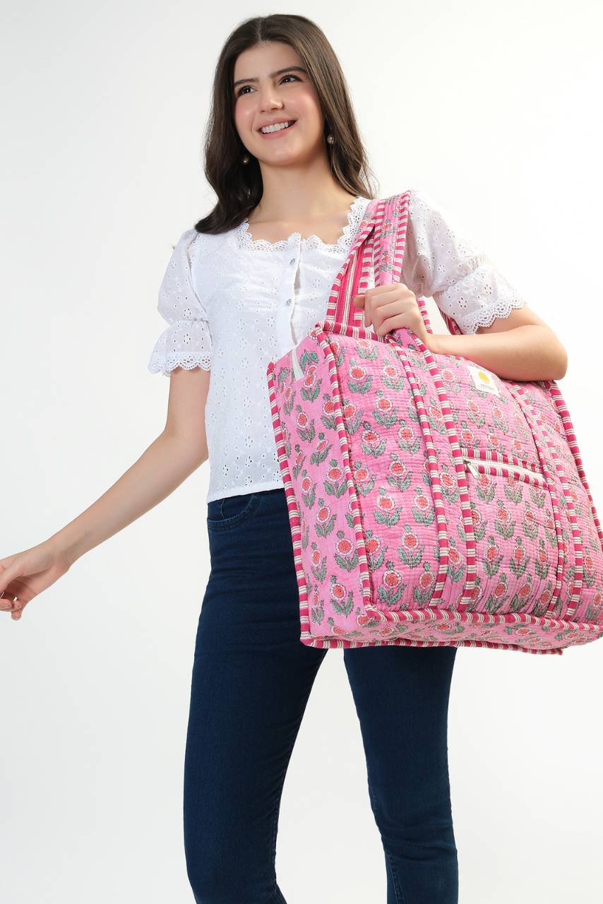 Cotton Tote Bag With Zip - Blush Pink - Hi Handmade