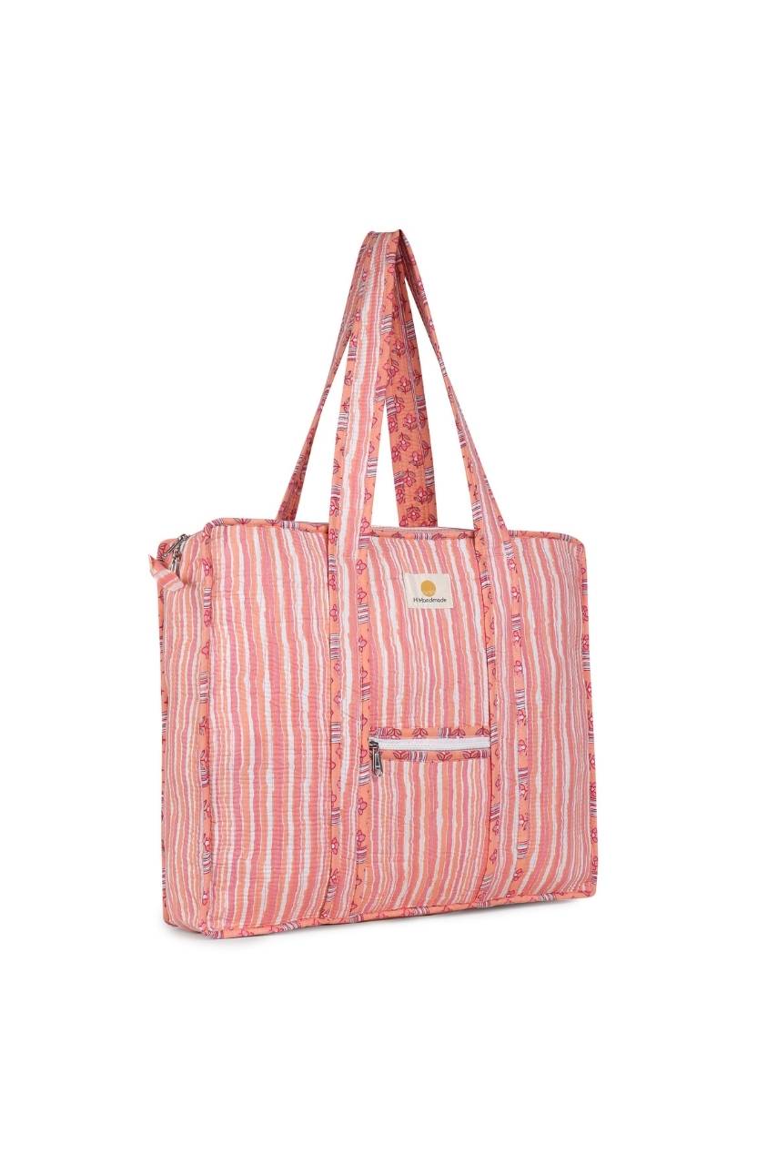 Cotton Tote Bag With Zip - Cronulla Stripe - Hi Handmade