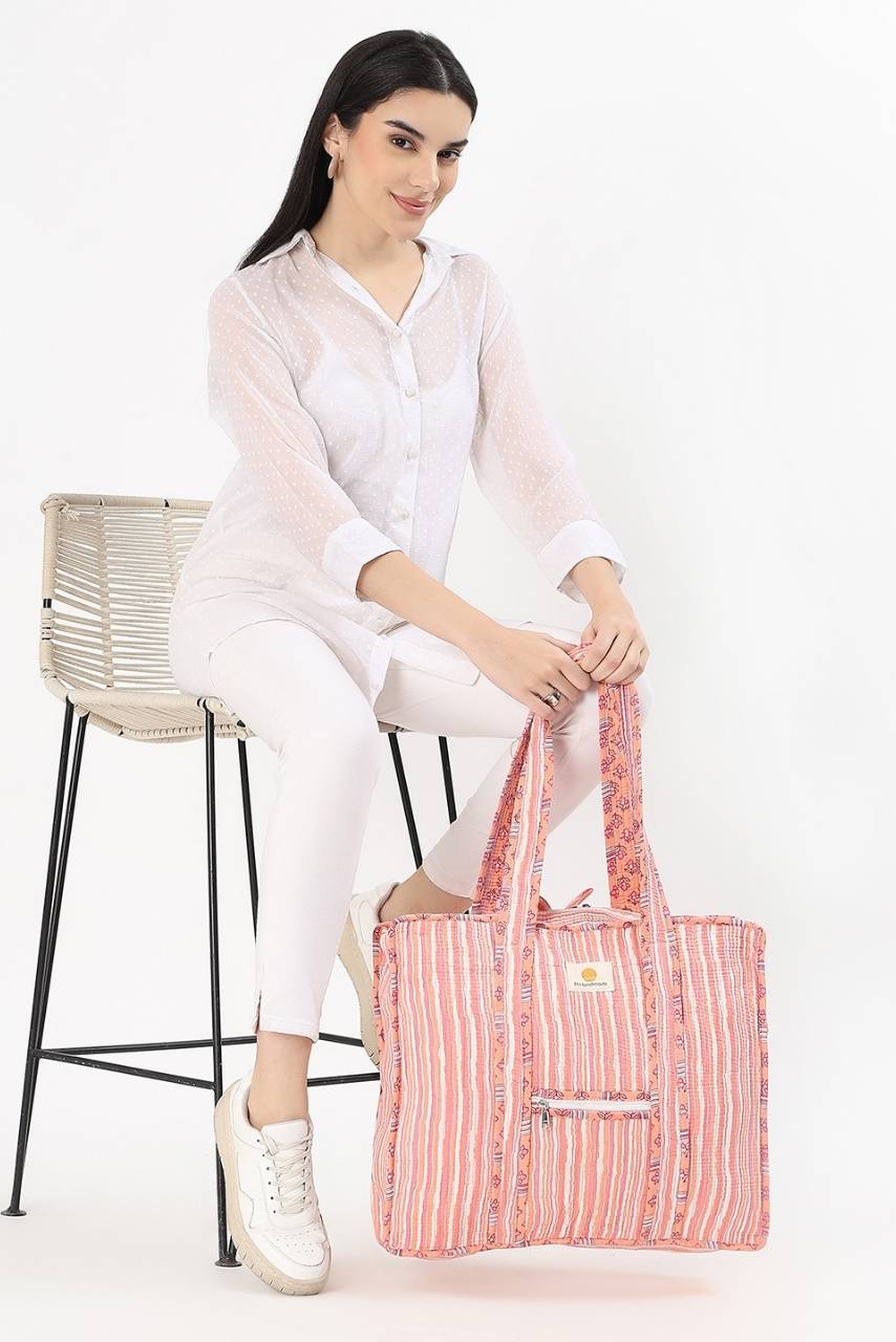 Cotton Tote Bag With Zip - Cronulla Stripe - Hi Handmade