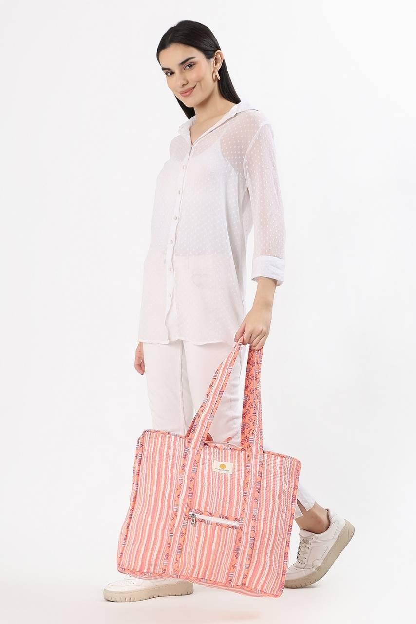 Cotton Tote Bag With Zip - Cronulla Stripe - Hi Handmade