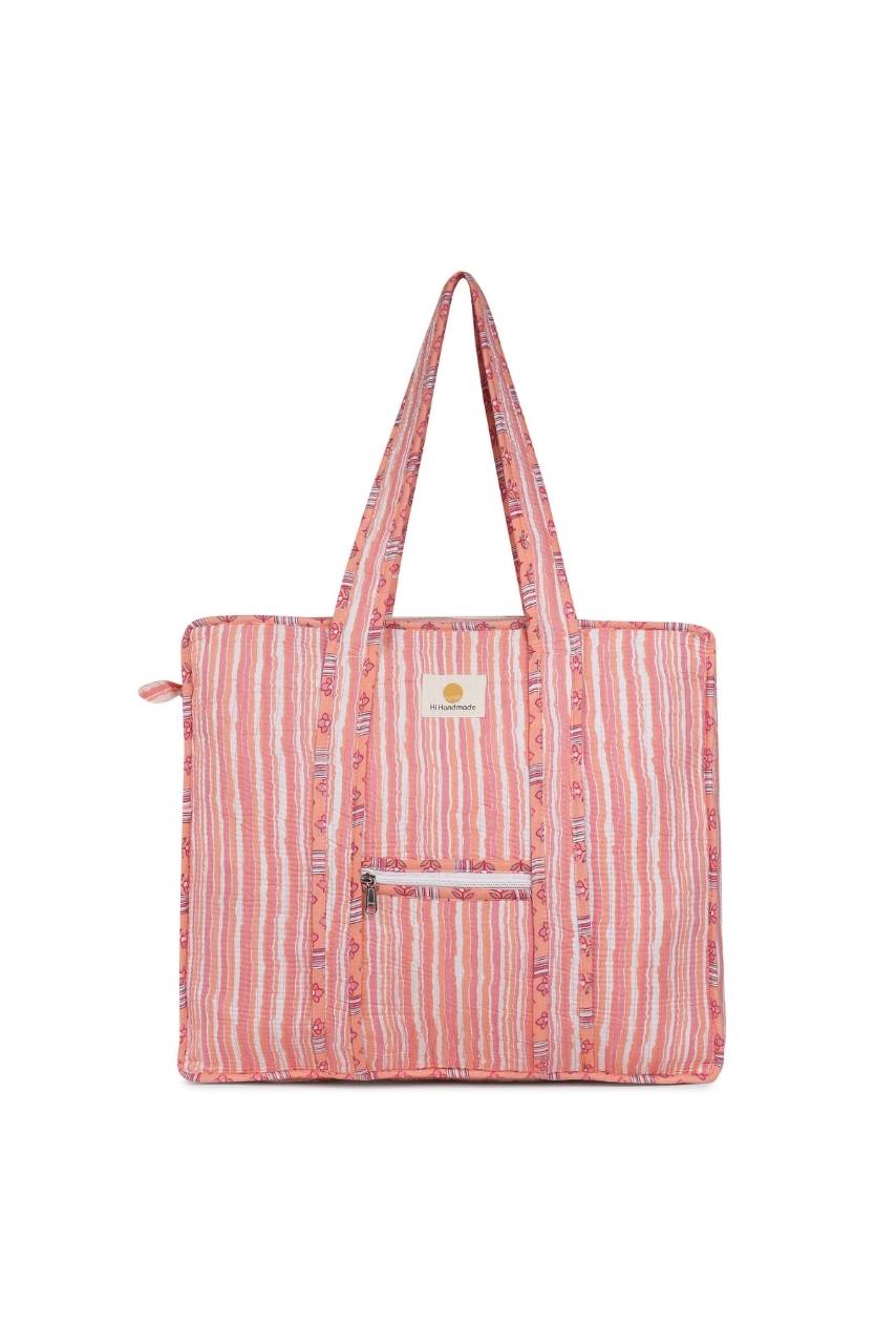 Cotton Tote Bag With Zip - Cronulla Stripe - Hi Handmade