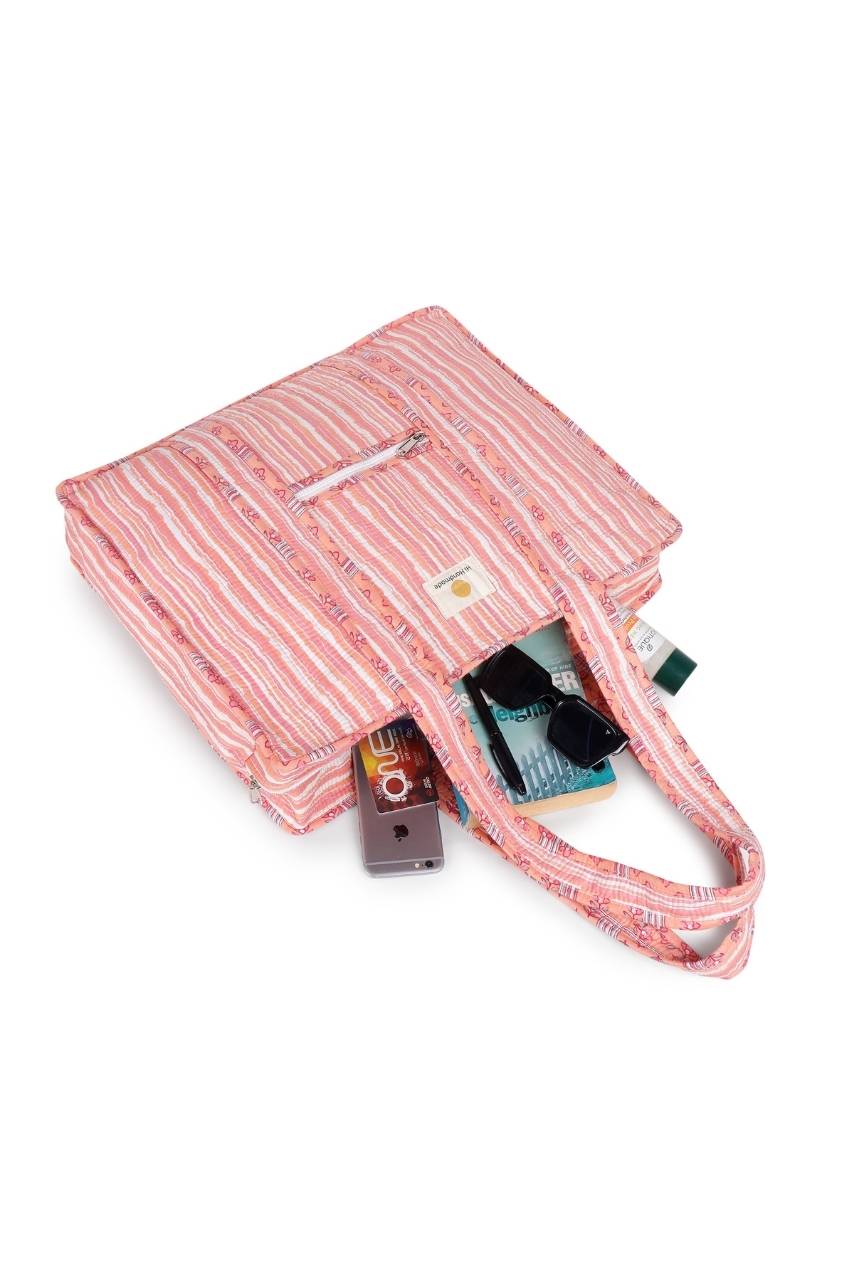 Cotton Tote Bag With Zip - Cronulla Stripe - Hi Handmade