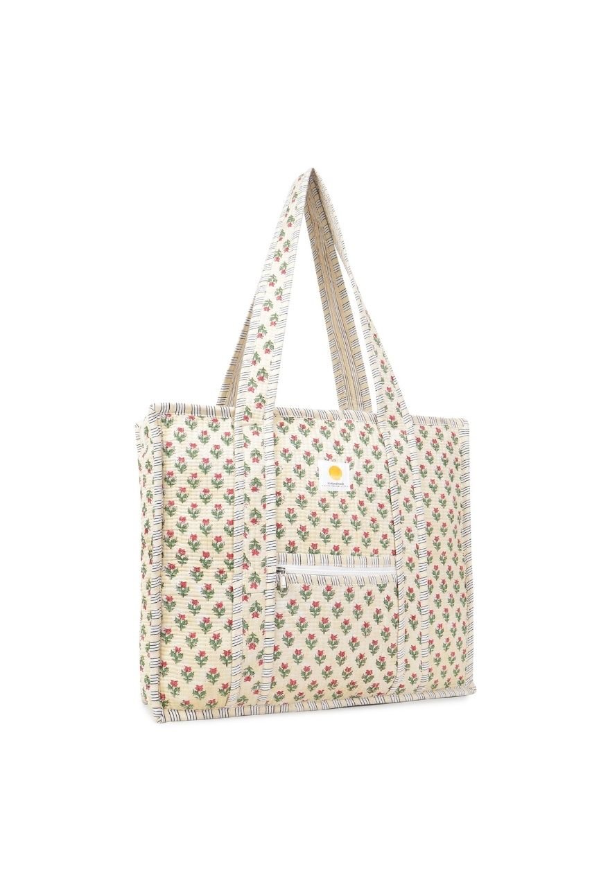 Cotton Tote Bag With Zip - Ivory - Hi Handmade