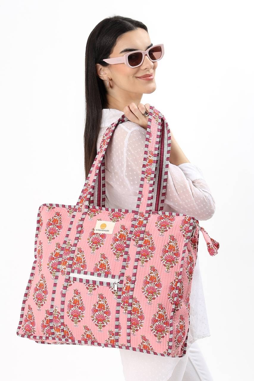 Cotton Tote Bag With Zip - Parisian Pink - Hi Handmade