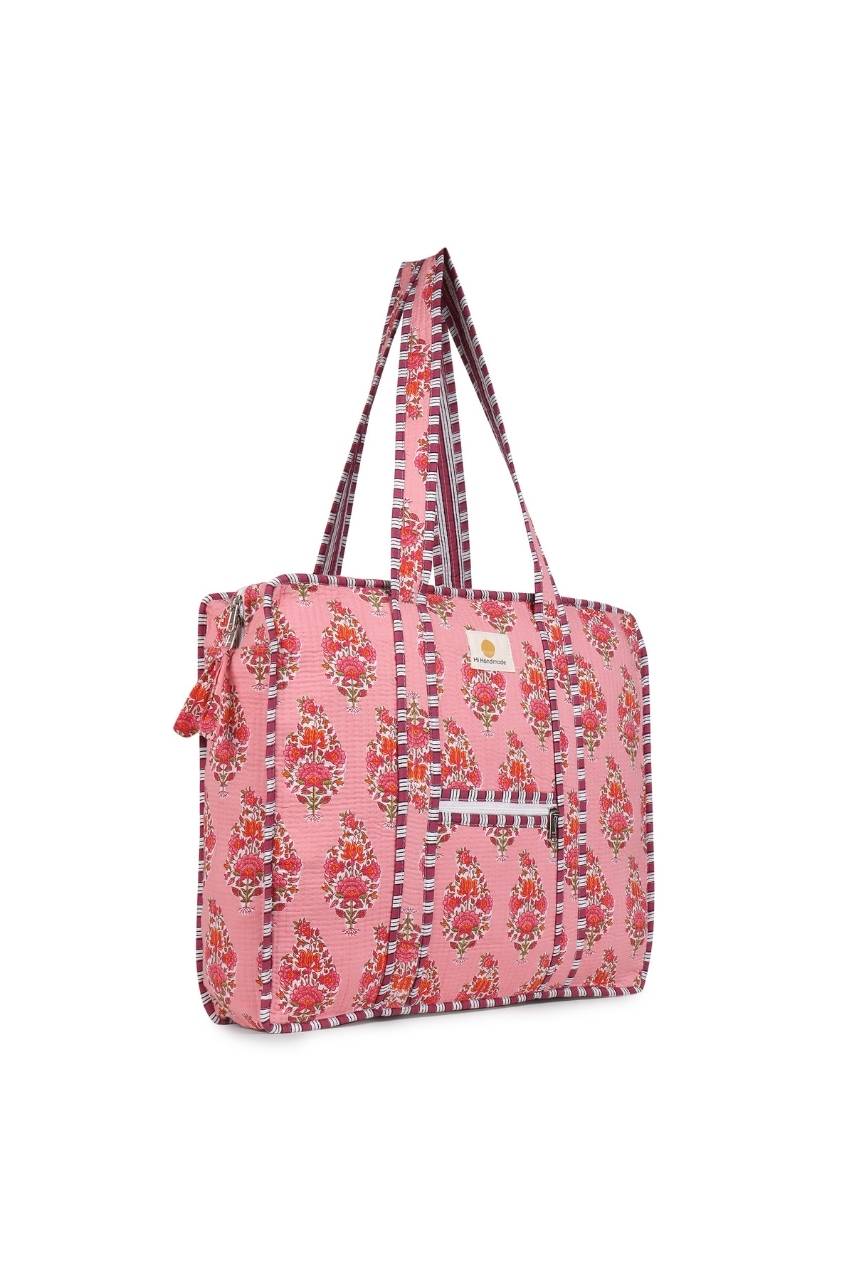 Cotton Tote Bag With Zip - Parisian Pink - Hi Handmade