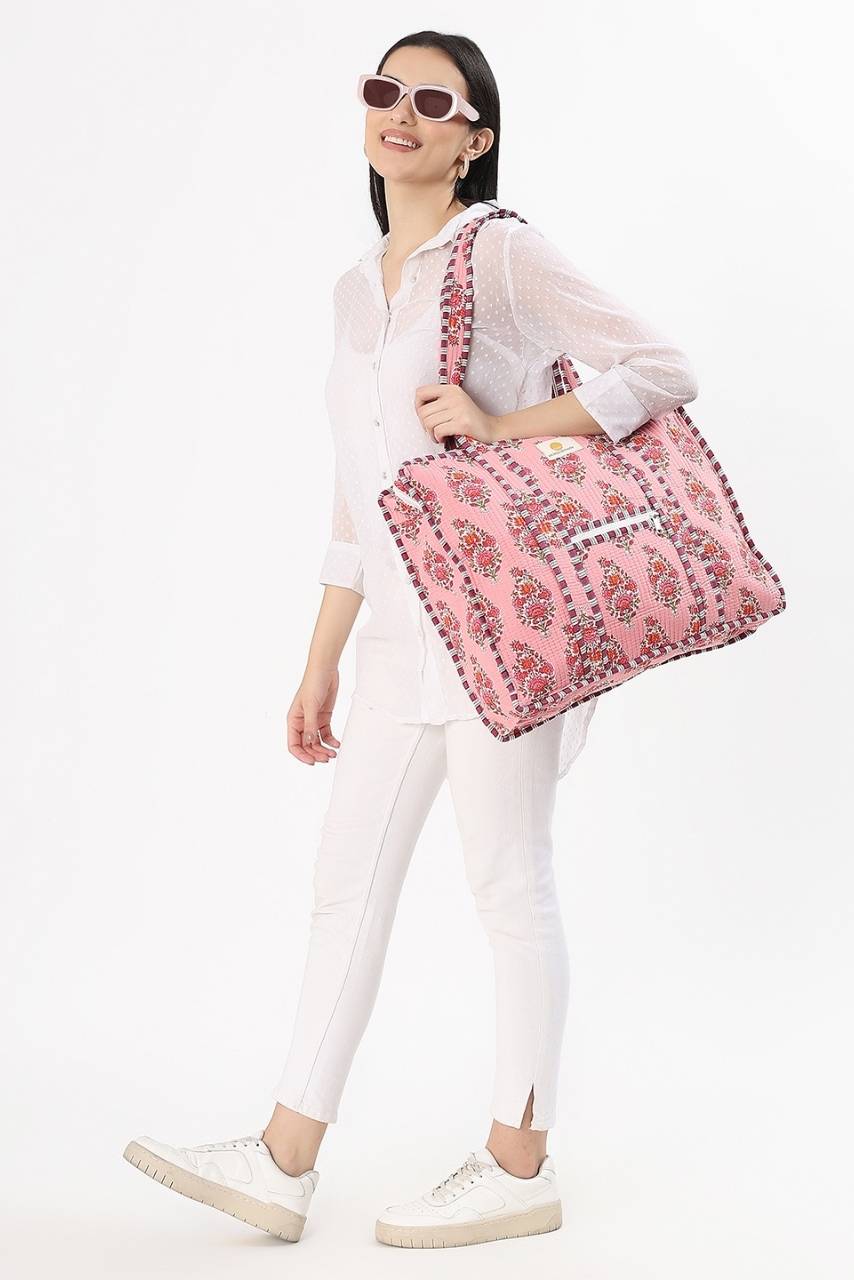 Cotton Tote Bag With Zip - Parisian Pink - Hi Handmade
