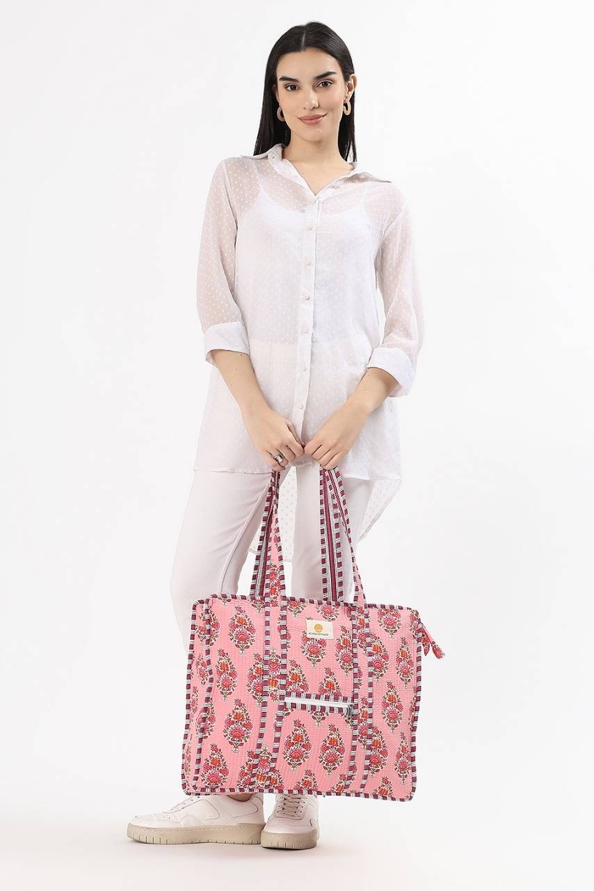 Cotton Tote Bag With Zip - Parisian Pink - Hi Handmade