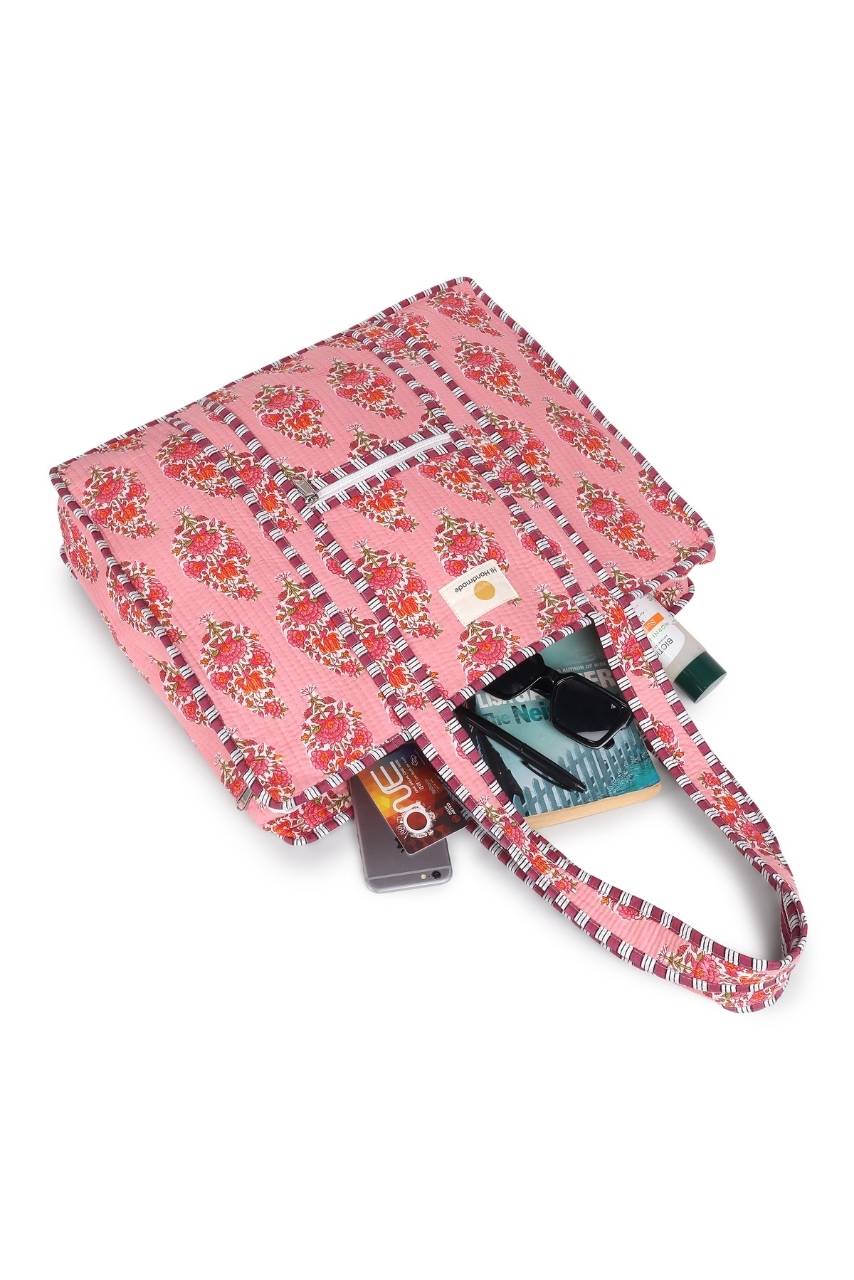 Cotton Tote Bag With Zip - Parisian Pink - Hi Handmade