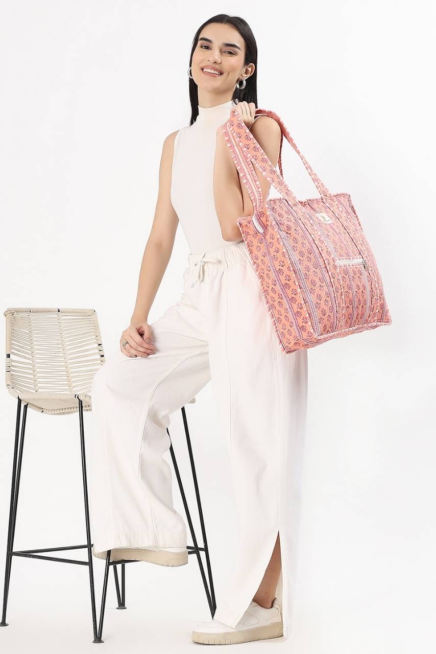 Cotton Tote Bag With Zip - Petal Peach - Hi Handmade