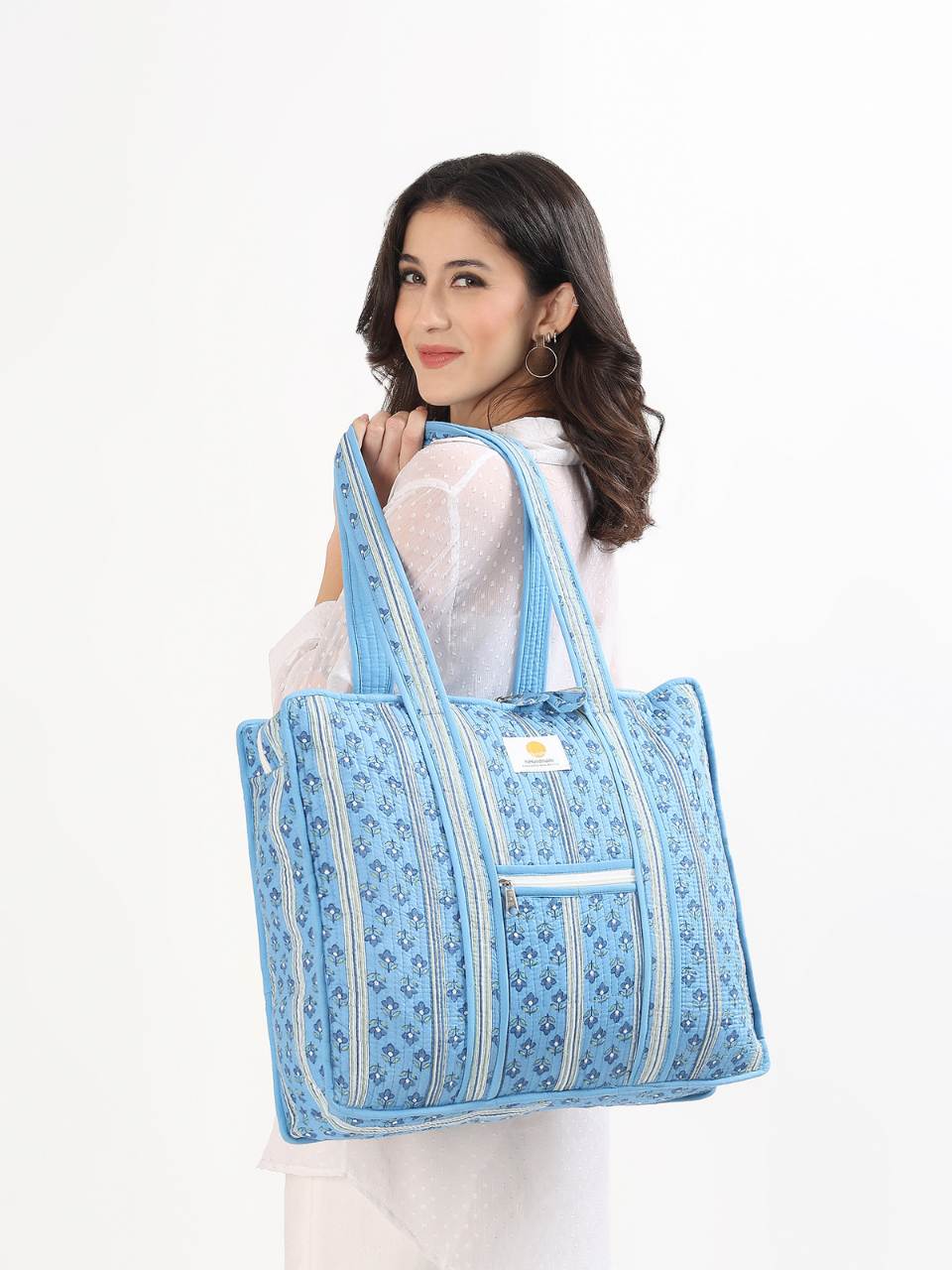 Cotton Tote Bag With Zip - Petal Stripe - Hi Handmade