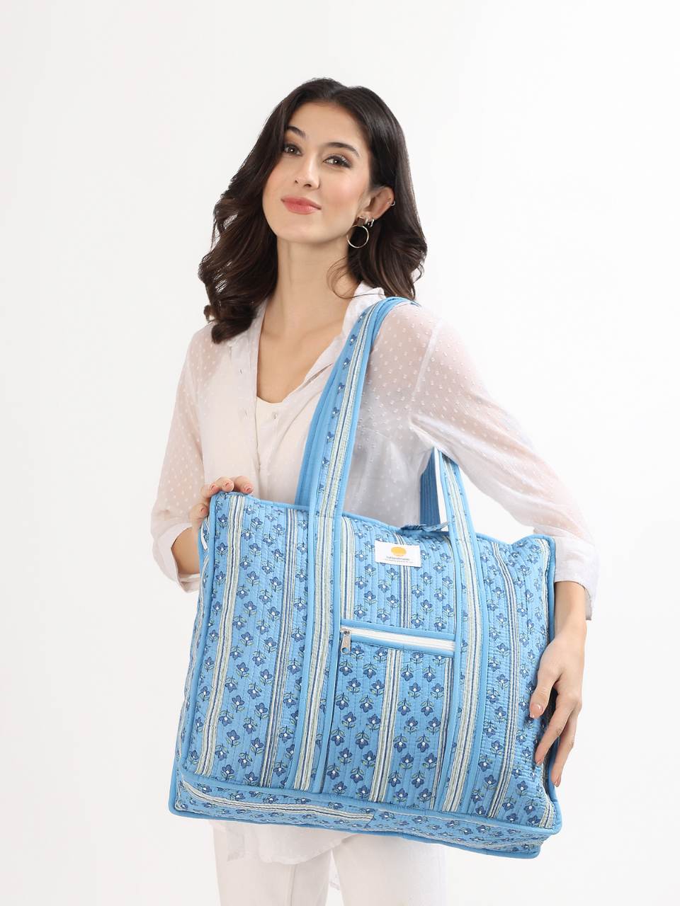 Cotton Tote Bag With Zip - Petal Stripe - Hi Handmade