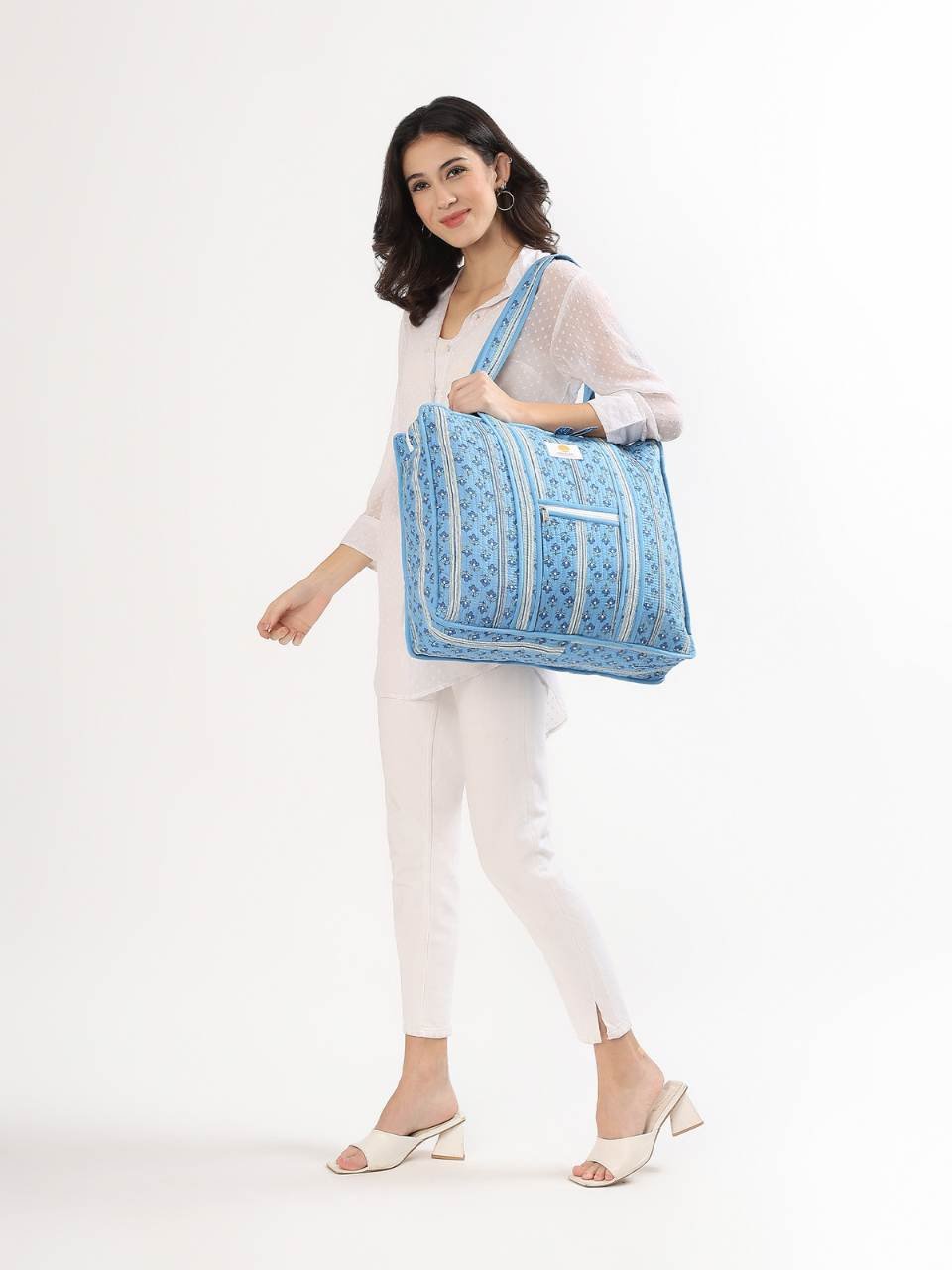 Cotton Tote Bag With Zip - Petal Stripe - Hi Handmade