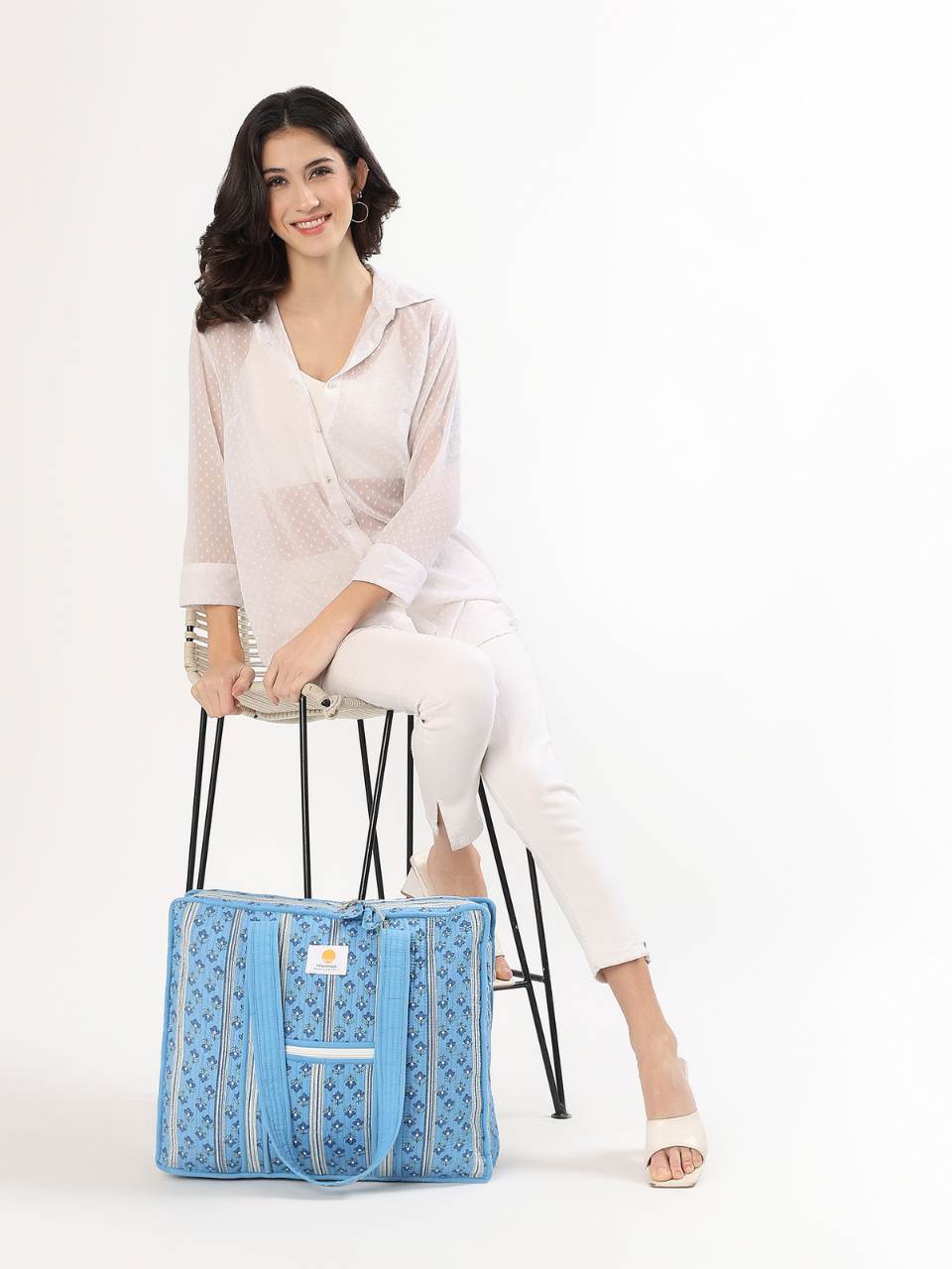 Cotton Tote Bag With Zip - Petal Stripe - Hi Handmade