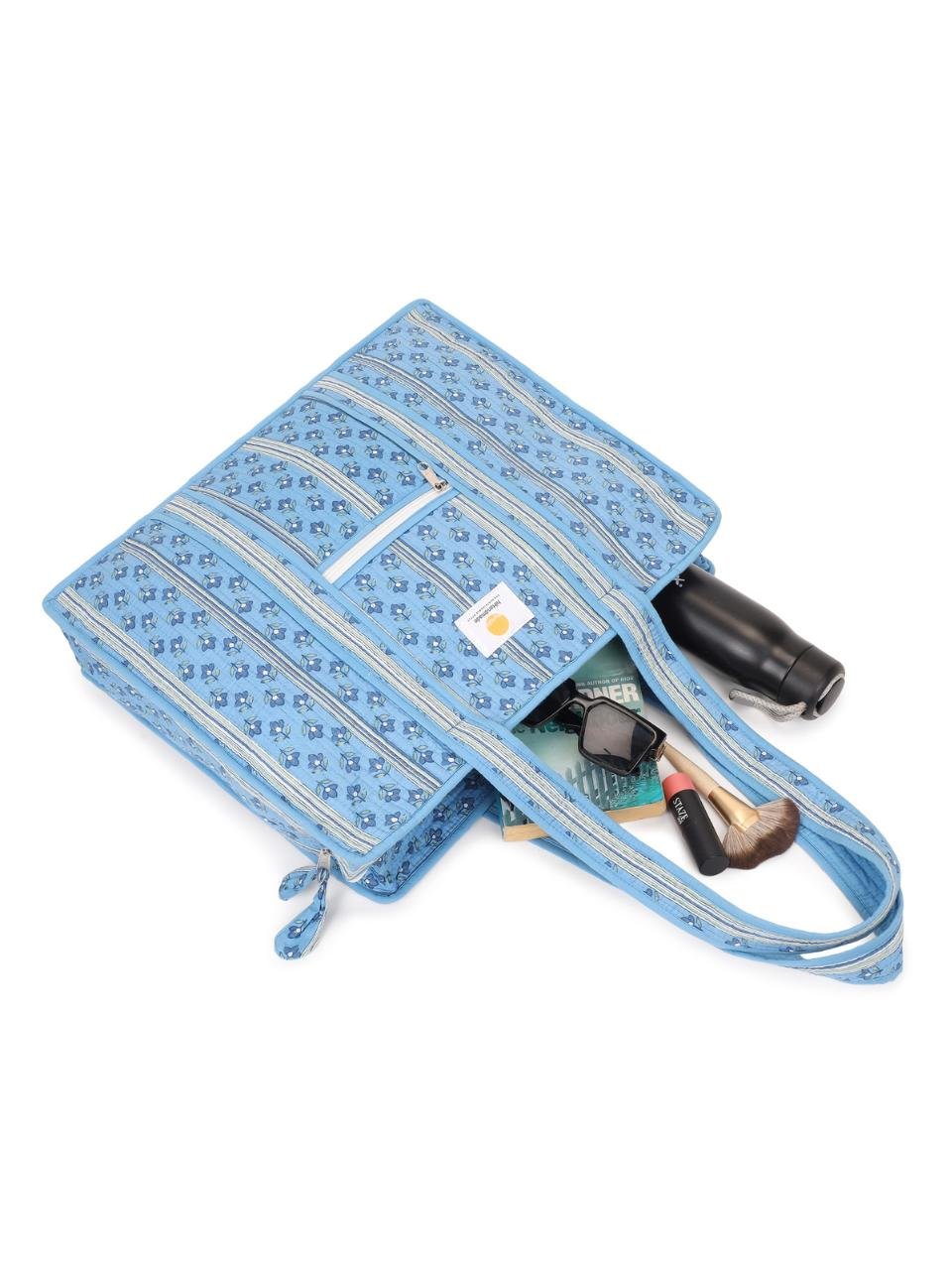 Cotton Tote Bag With Zip - Petal Stripe - Hi Handmade