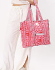 Cotton Tote Bag With Zip - Pink Suits - Hi Handmade