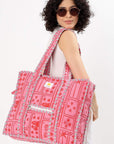 Cotton Tote Bag With Zip - Pink Suits - Hi Handmade