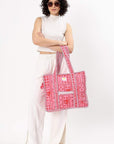 Cotton Tote Bag With Zip - Pink Suits - Hi Handmade