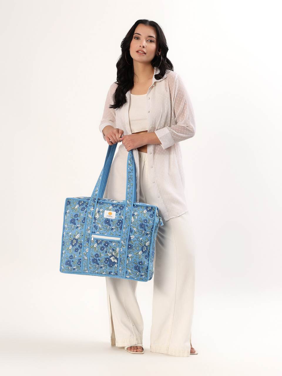 Cotton Tote Bag With Zip - Sahiba Floral - Hi Handmade