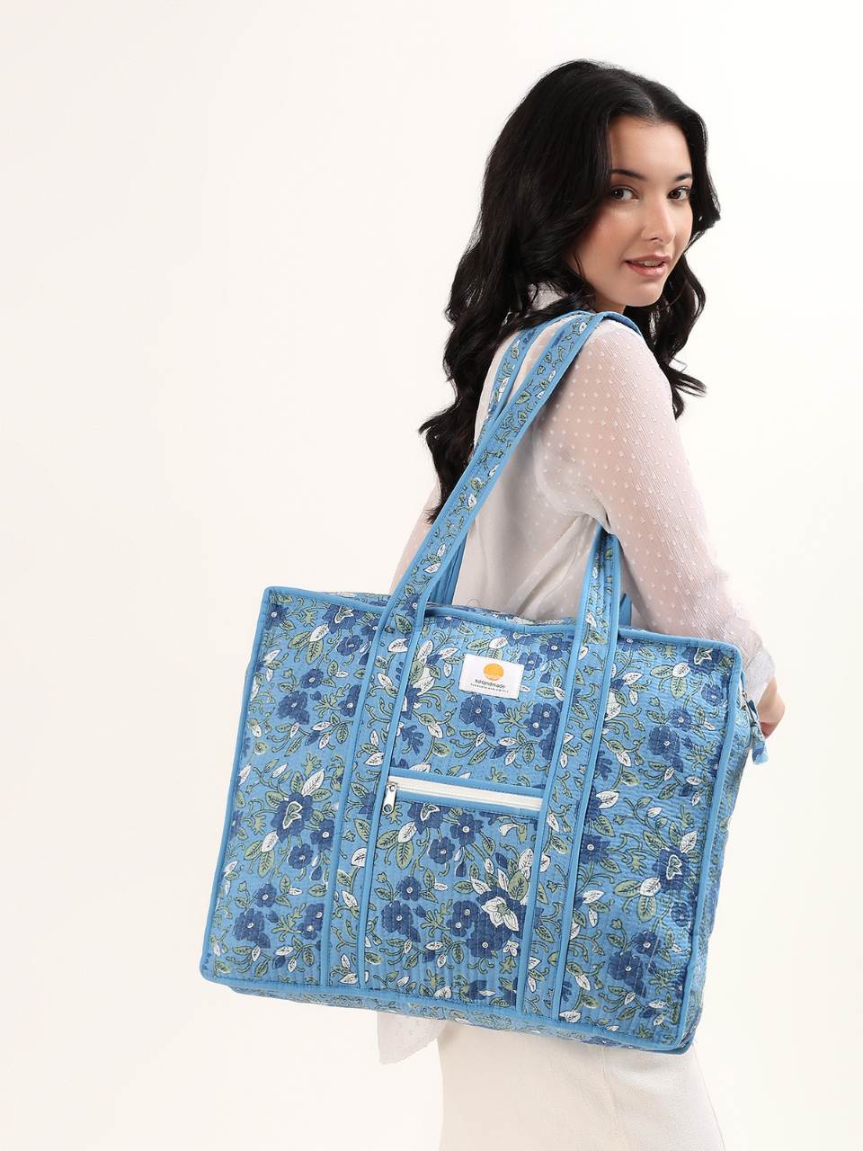 Cotton Tote Bag With Zip - Sahiba Floral - Hi Handmade