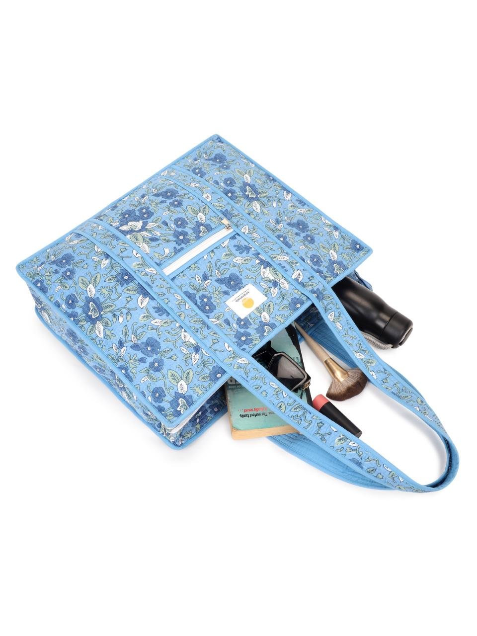 Cotton Tote Bag With Zip - Sahiba Floral - Hi Handmade