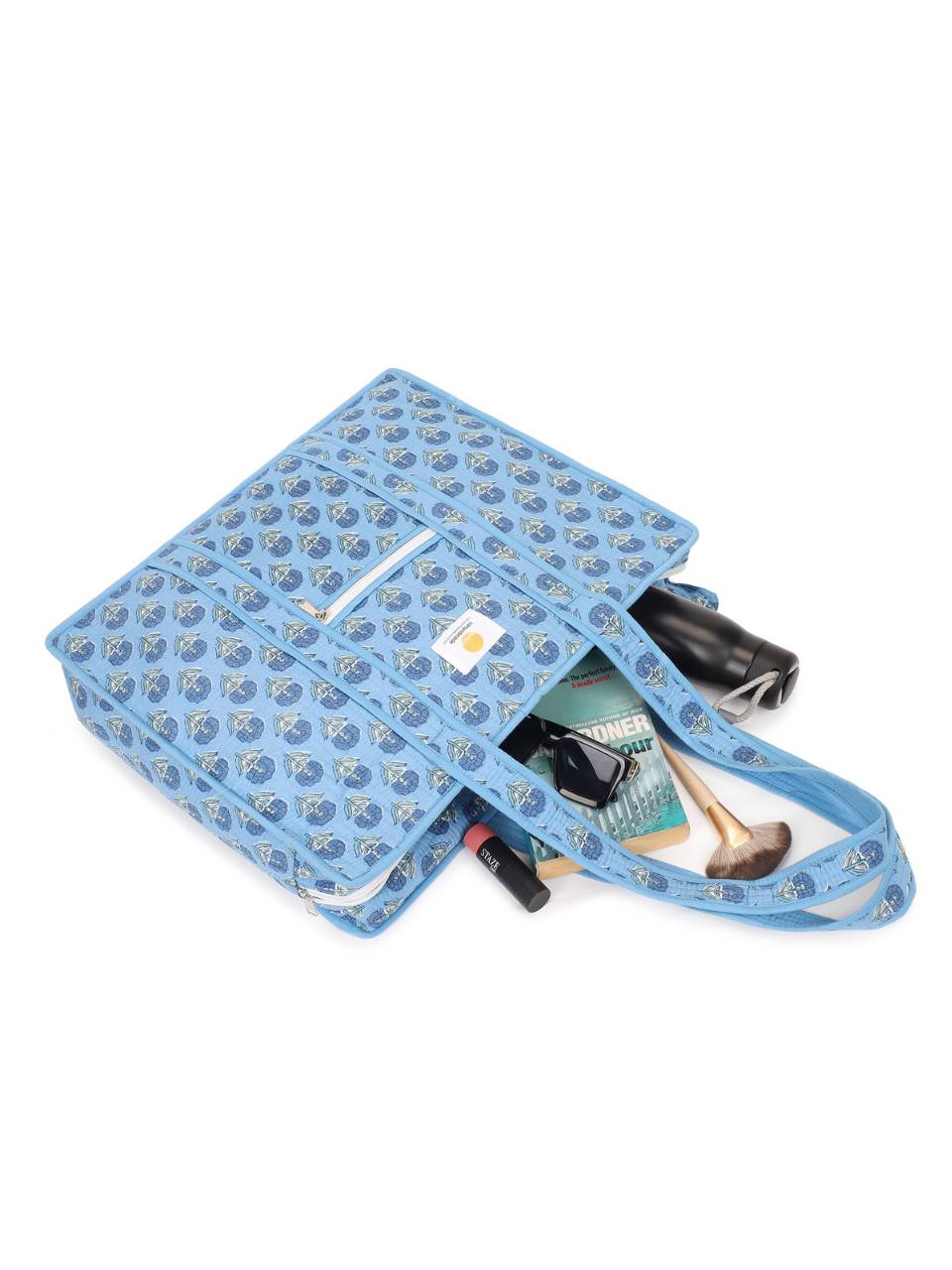 Cotton Tote Bag With Zip - Sahiba Motif - Hi Handmade