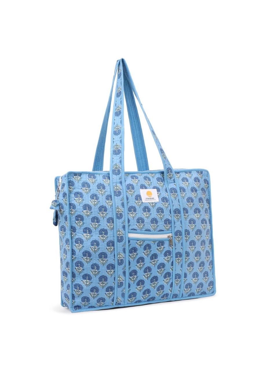 Cotton Tote Bag With Zip - Sahiba Motif - Hi Handmade
