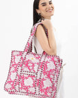 Cotton Tote Bag With Zip - White Pink - Hi Handmade