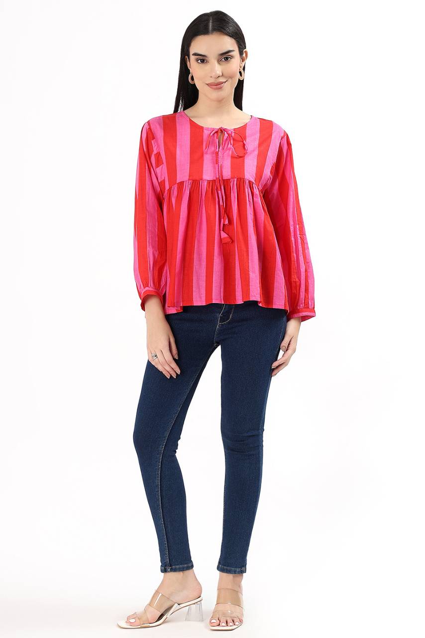 Dera Cotton Top - Pink - Hi Handmade