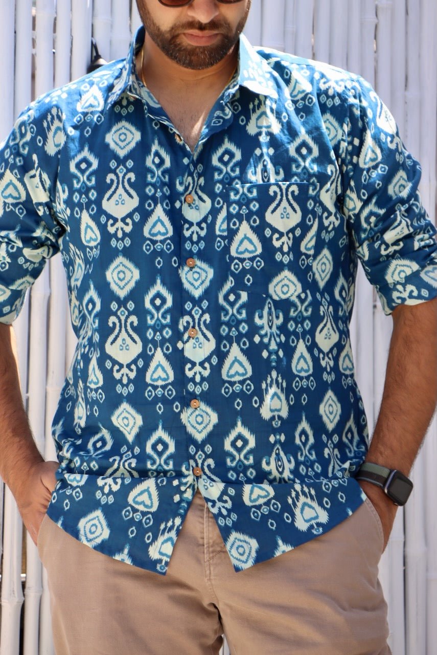 Gender Neutral Cotton Shirt - Blue - Hi Handmade